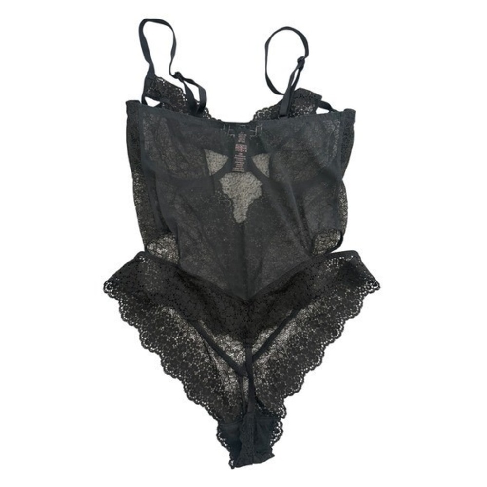 Victoria's Secret Black Lace Teddy Bodysuit Sheer Mesh‎ Halter Style Size 36D